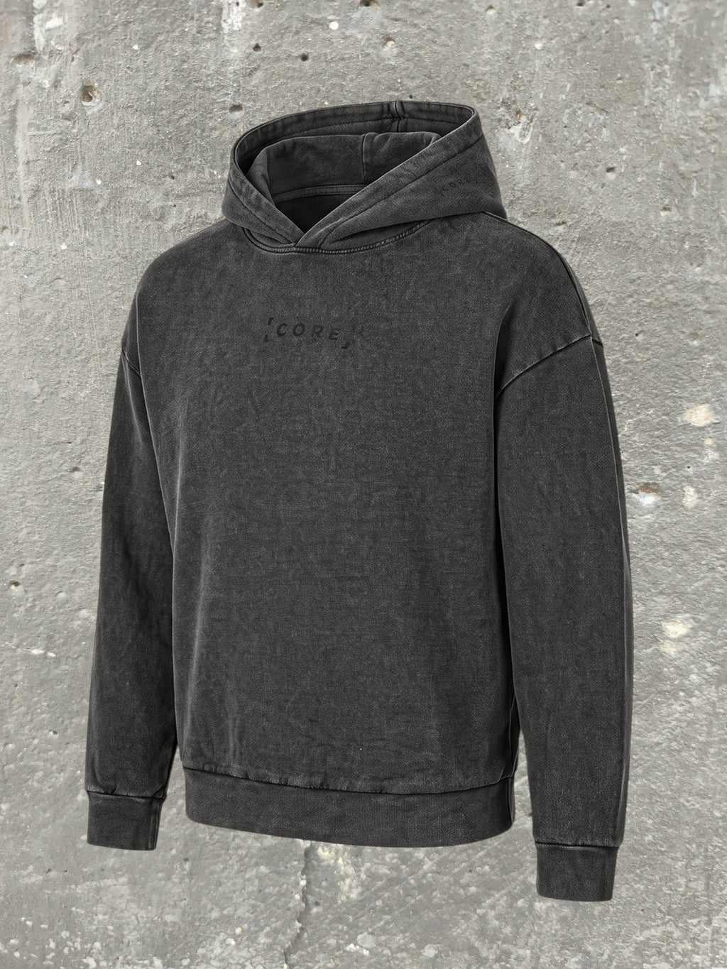 CORE Hoodie Acid Wash 300g — Czarny Vol. 1