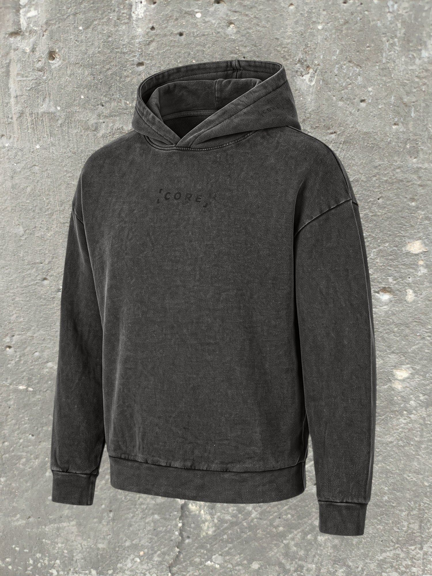CORE Hoodie Acid Wash 300g — Czarny Vol. 1